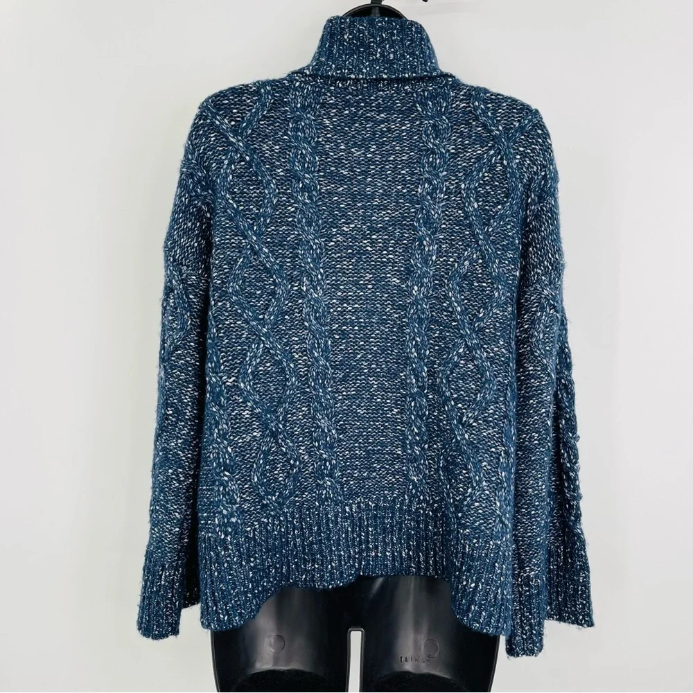Kate Spade chunky cable‎ knit sweater turtleneck bobble knit blue women's size S